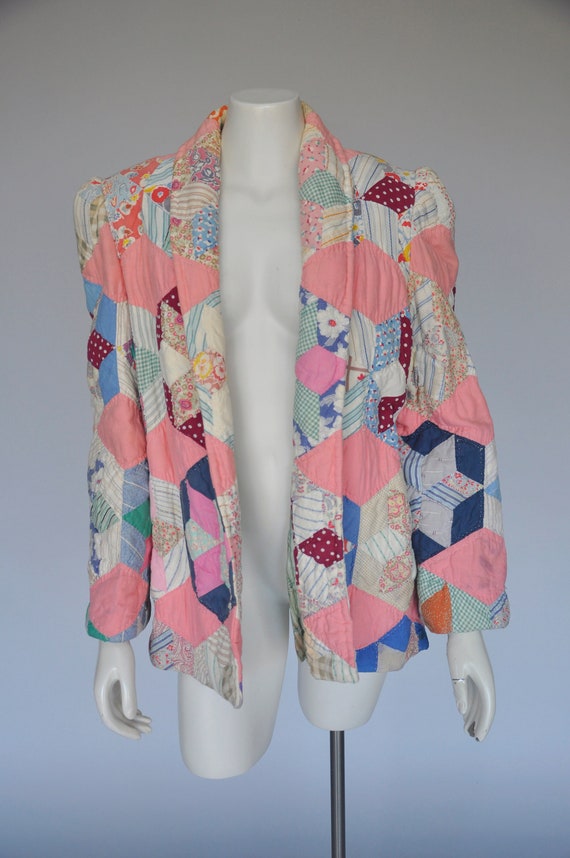 vintage 1930s quilt jacket w/ puffed shoulders XS-
