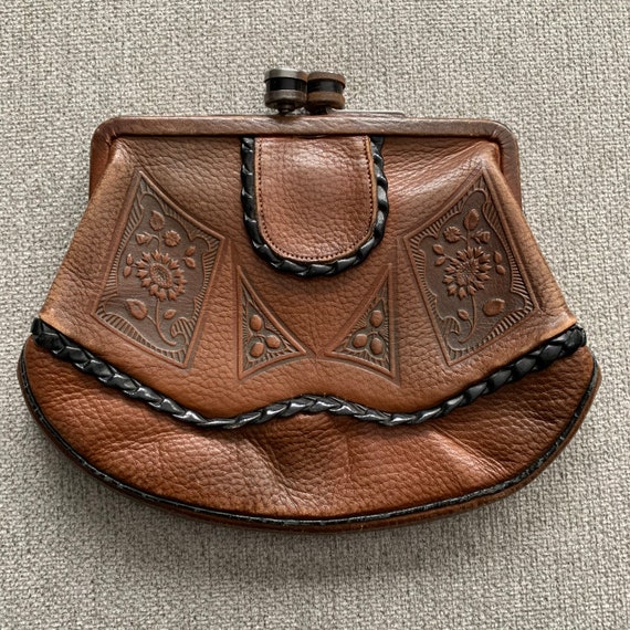 1920s 30s tooled leather clutch | 30s leather danc