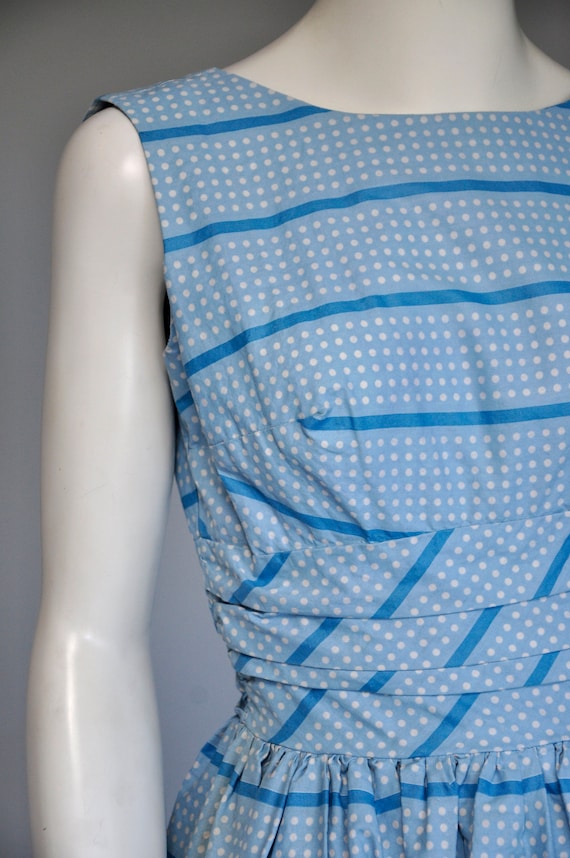 1950s blue sleeveless printed dress XS/S