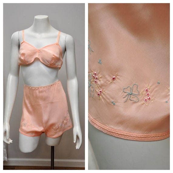1930s peach silk tap panties with matching bra 32+
