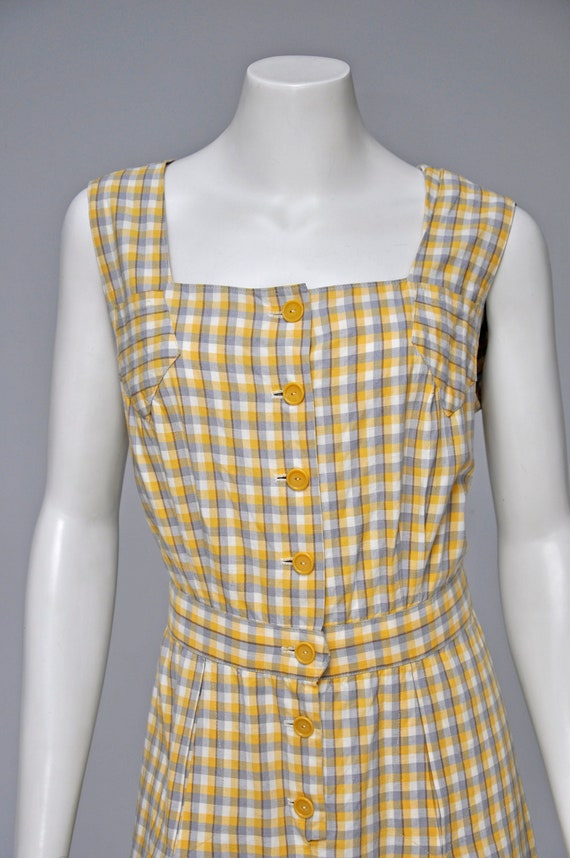 vintage 1950s sleeveless yellow plaid sundress dre