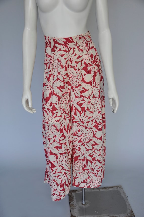 vintage 1930s red tropical print wide leg beach p… - image 1
