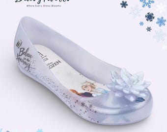 Frozen Jelly Ballet Flats, Dress Up Shoes, Party Wear, Snowflake Flower Accent, Non Slip Soft Sole, Birthday Outfit, Holiday Events