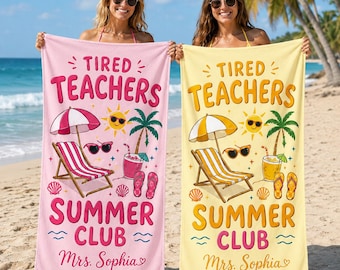 Personalized Teacher Beach Towel, Custom Name Summer Club Towel, End of Year Teacher Gift, Fun Teacher Appreciation Gift