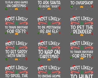 Imágenes PNG navideñas familiares con más probabilidades de ser divertidas, imágenes prediseñadas navideñas a juego, gorro de Papá Noel, luces, sublimación, descarga digital