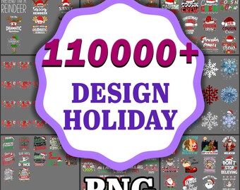 Paquete de 110.000 PNG vintage navideños: citas divertidas retro, humor, imágenes prediseñadas festivas y archivos digitales de sublimación.