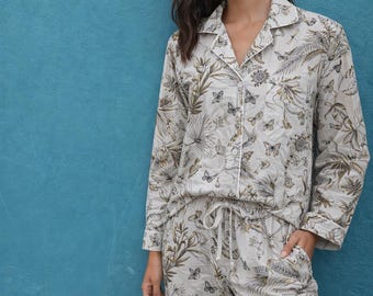 Handmade Cotton Pajama Set | Tropical Jungle Print Loungewear Women’s Cotton Floral Sleep Dress