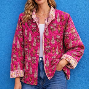 Hand Block Print Kantha Jacket | Reversible Floral Cotton Coat
