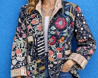 Handmade Kantha Quilted Jacket | Boho Floral Patchwork Cotton Coat