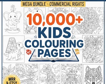 10,000+ Coloring Pages Mega Bundle PLR | Kids & Adults | Printable PDF | + BONUS Kids Educational Pack