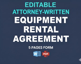 Attorney Written Personalisierbare Ausrüstung Mietvertrag Vorlage, printable und editbale