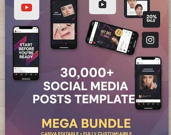 30.000+ Social Media Post-Vorlagen | Canva Bearbeitbar | Instagram, Facebook, TikTok, Pinterest | Herunterladen