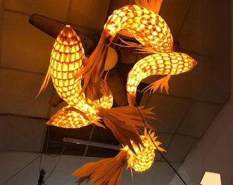 Unique lighting wooden veneer fish chandelier fish pendant light rattan large lamp shade decor furniture
