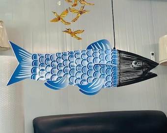 Blue fish pendant lamp shade unique lighting fish wall hanging