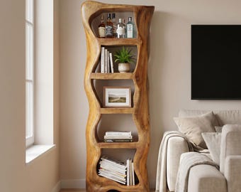 Bücherregal Holz Massiv freistehendes Boden Bücherregal Unikat Bücherregal Dekor Handgemachte Möbel