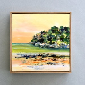 Original Acrylic Landscape painting on wood panel, Where the River meets the Sea image 1