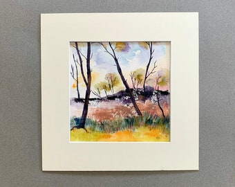 Original watercolour painting with mat, Woodland