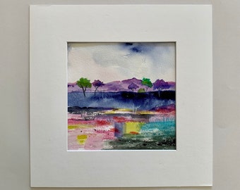 Original watercolour painting, Blue Landscape