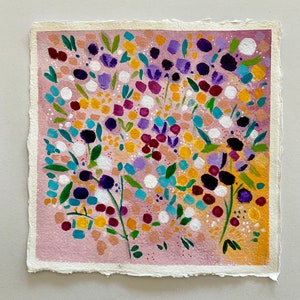 Original abstract flower painting on handmade paper image 2