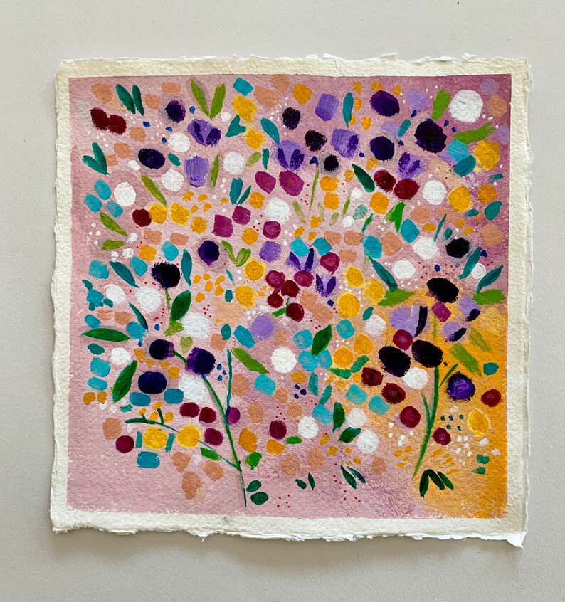 Original abstract flower painting on handmade paper image 2