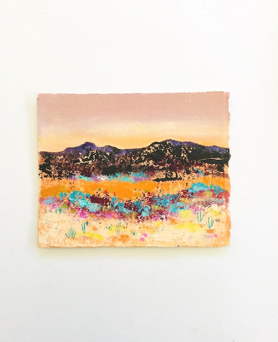 Original painting on paper, Desert Sunset, art gift
