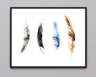 Feathers art, Watercolour Painting, Australian bird feathers, Giclee print