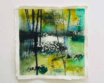 Original Watercolour painting on handmade paper, Quiet Forest