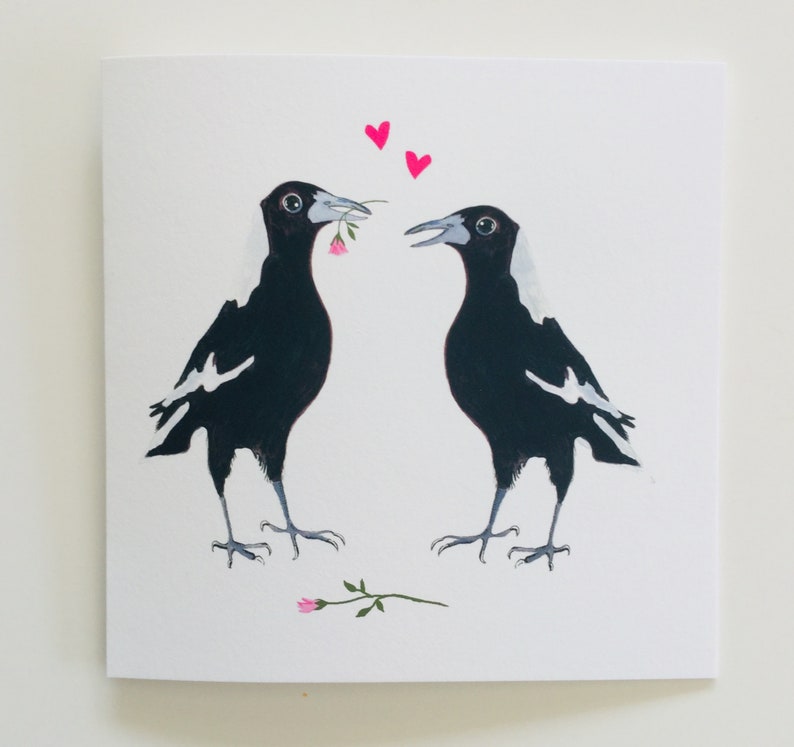 Australian Magpie greeting card, all occasions Magpies in love