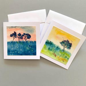 Two Original watercolour paintings on greetings card