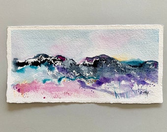 Original watercolour painting on handmade paper, Snowy Mountains