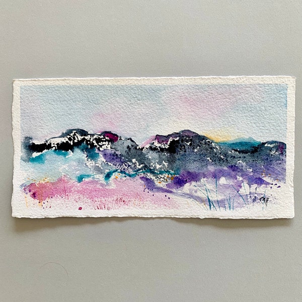 Original watercolour painting on handmade paper, Snowy Mountains