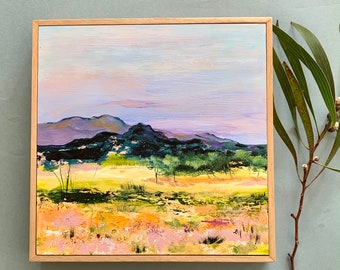 Original acrylic painting on wood panel with frame, High Country