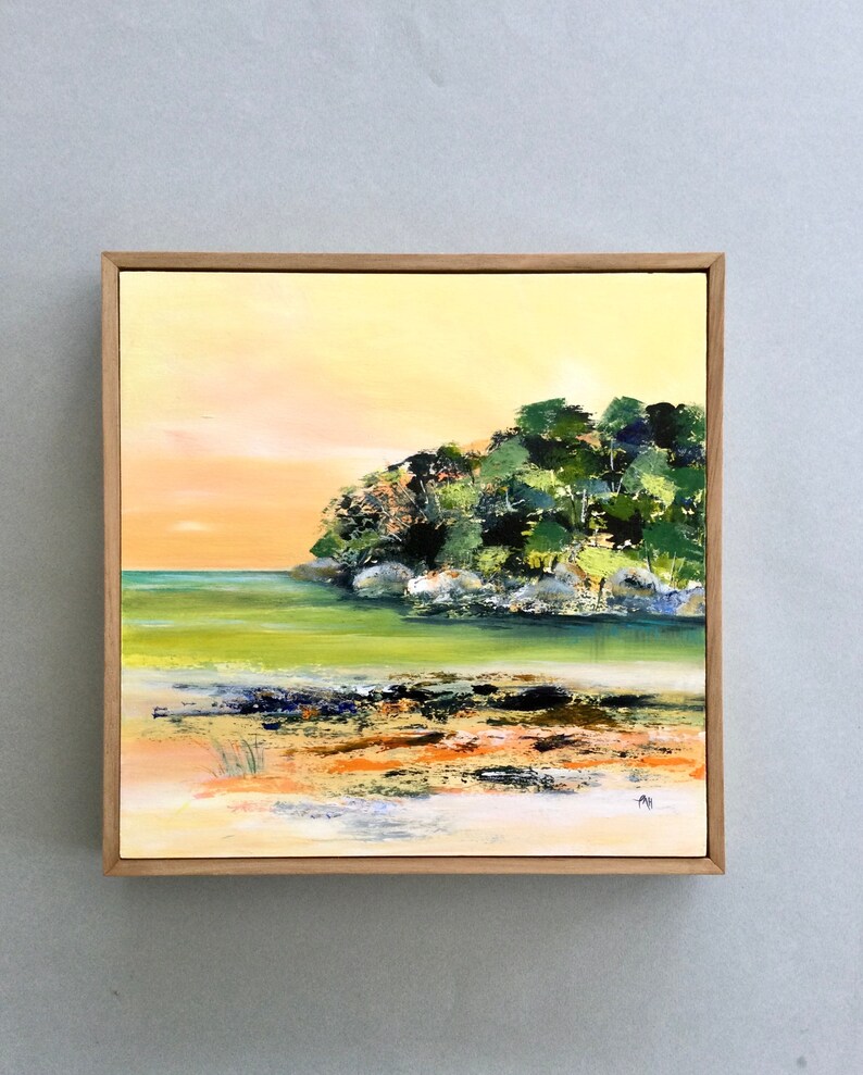 Original Acrylic Landscape painting on wood panel, Where the River meets the Sea image 1