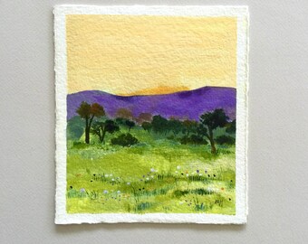 Original abstract landscape painting, Sunset over the Hills