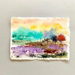 Small original watercolour painting on handmade paper, Sea Front