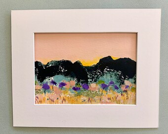 original Acrylic and collage painting, Desert Flowers2