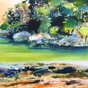 Original Acrylic Landscape painting on wood panel, Where the River meets the Sea image 4