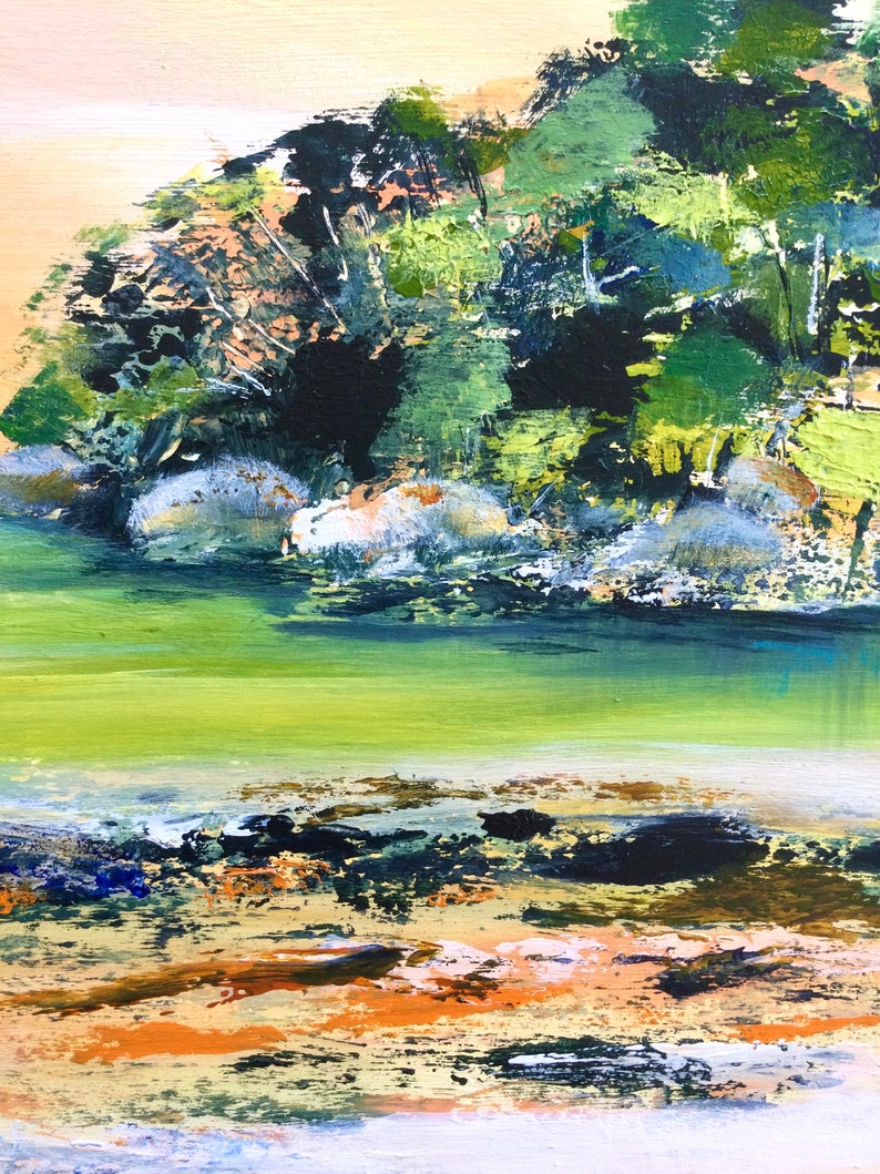Original Acrylic Landscape painting on wood panel, Where the River meets the Sea image 4