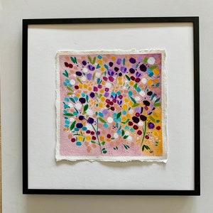 Original abstract flower painting on handmade paper image 4