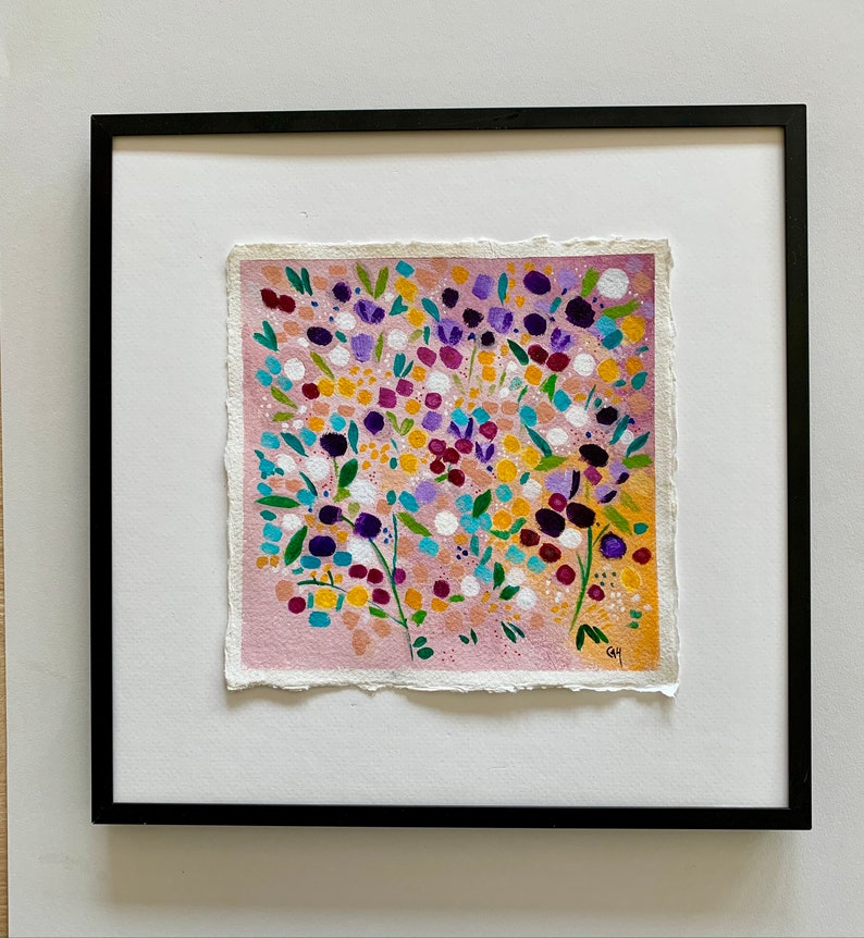 Original abstract flower painting on handmade paper image 4