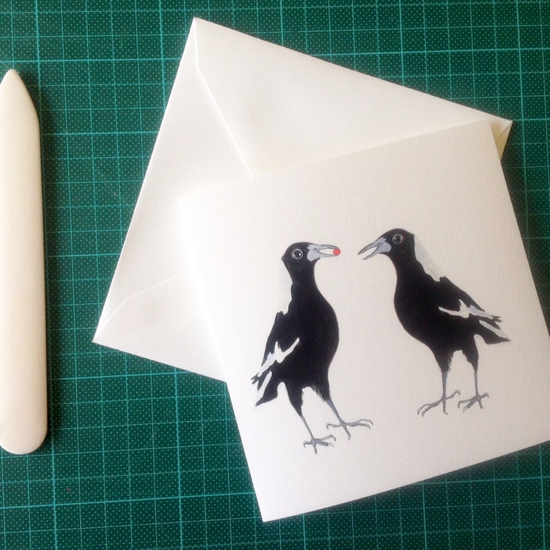 Australian Magpie greeting card, all occasions Magpie with berry