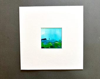 Original tiny art, acrylic painting with mat, Tuscan Mist