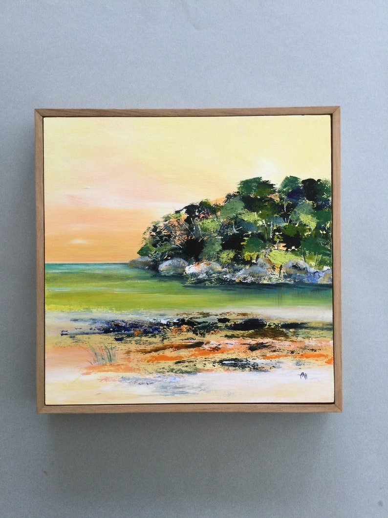 Original Acrylic Landscape painting on wood panel, Where the River meets the Sea image 3