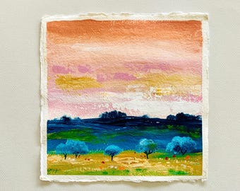 Original acrylic landscape painting on handmade paper