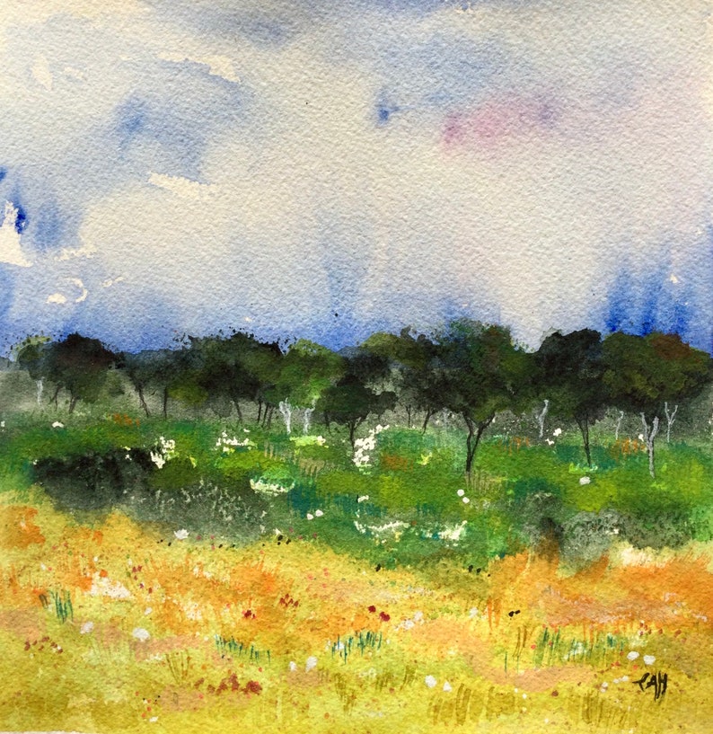 Aquarelle originale, après-midi d'été image 3