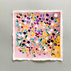 Original abstract flower painting on handmade paper image 1