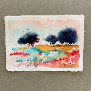 Original watercolour painting on handmade paper, Autumn day