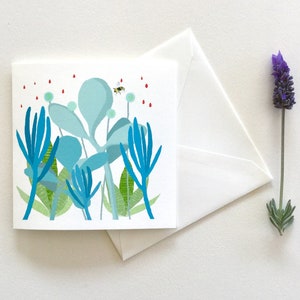 Handmade succulent with bee card, all occasions