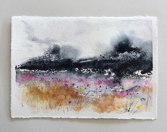 Original watercolour painting, Mist over the Mountains