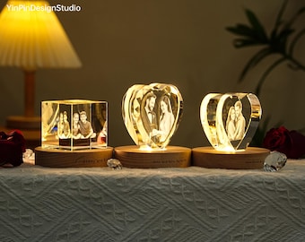 Personalised 3D K9 Crystal Photo Light – Laser Engraved Lamp Keepsake